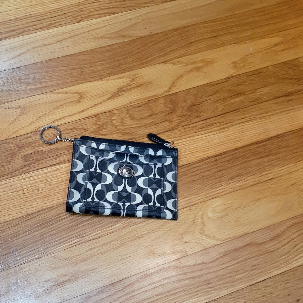 Coach Peyton Dream C Medium Skinny Wallet OS  Black White Key Ring Coach